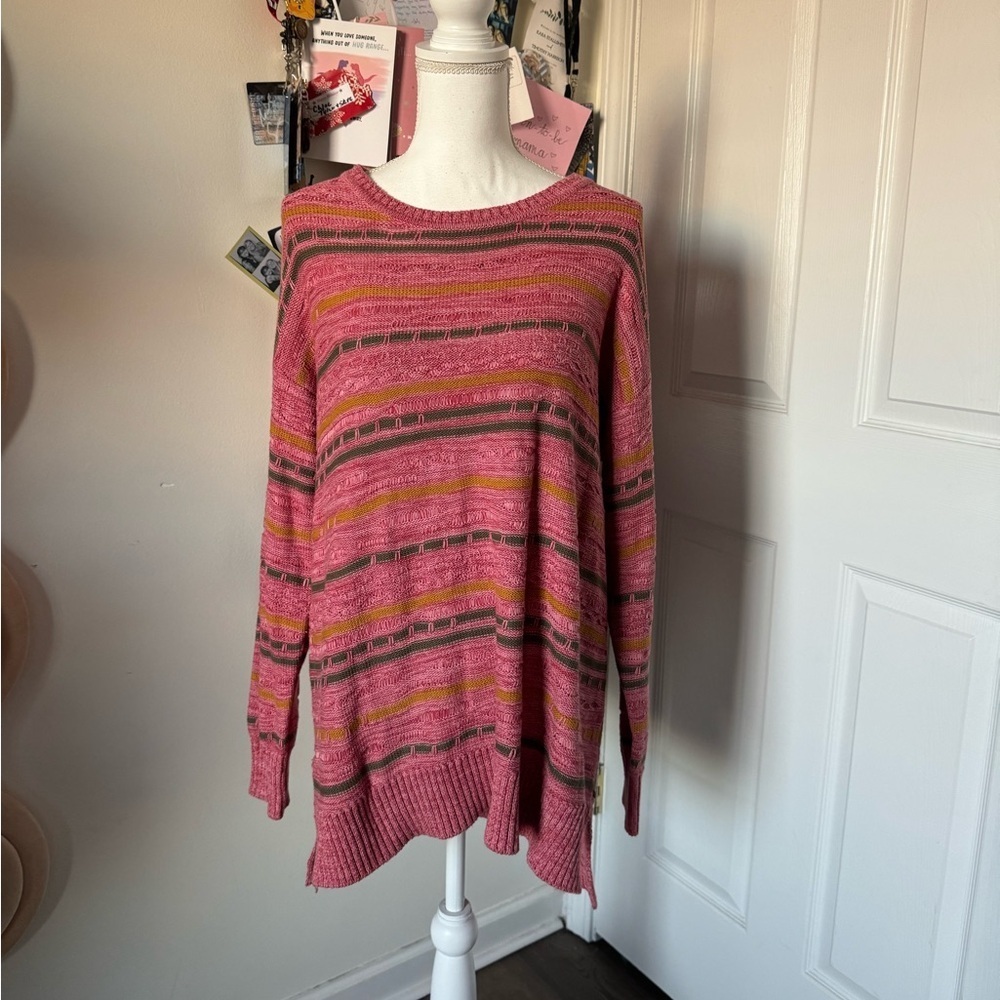 Soft Surroundings Pink and Yellow Striped Sweater Large